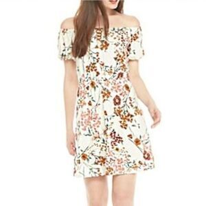 Parc & Lex Lace Up Off Shoulder Floral Dress